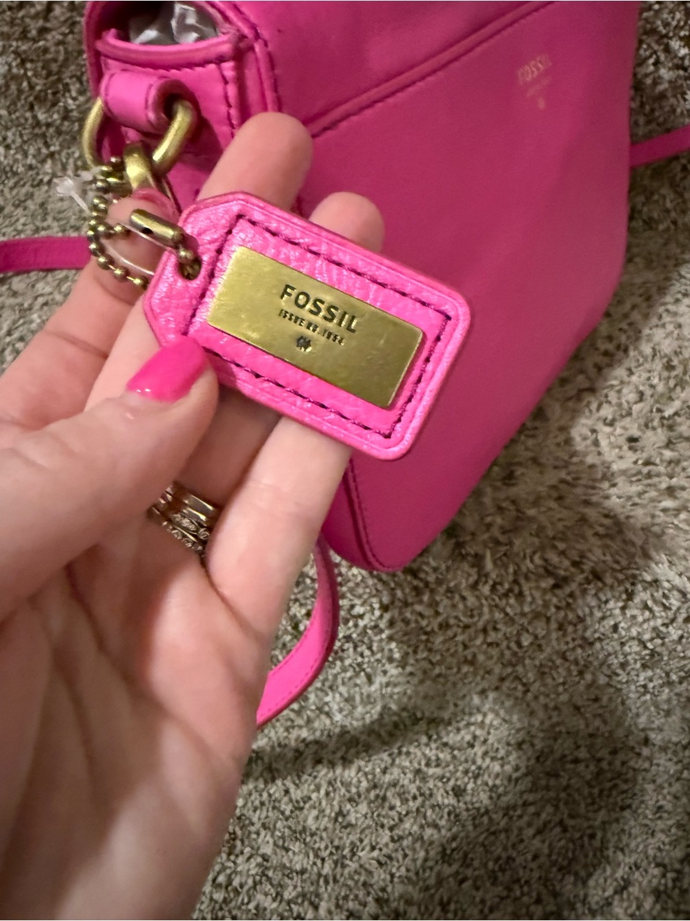 Bright Pink Leather Crossbody Bag fossil - Picture 4 of 7